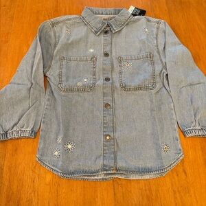 Okie Dokie Light Blue Denim Snap closure Shirt/Jacket with Daisy Embroidery, NWT